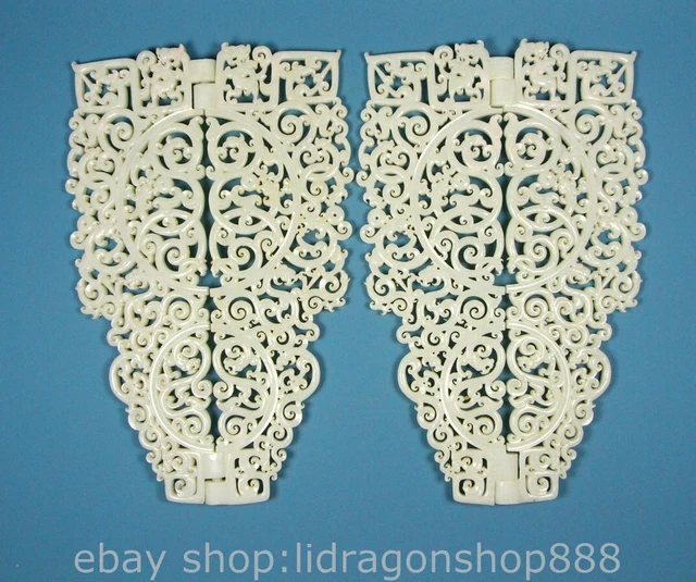 13.8" Chinese Natural Hetian White Jade Carving Dragon Pixiu Beast Pair