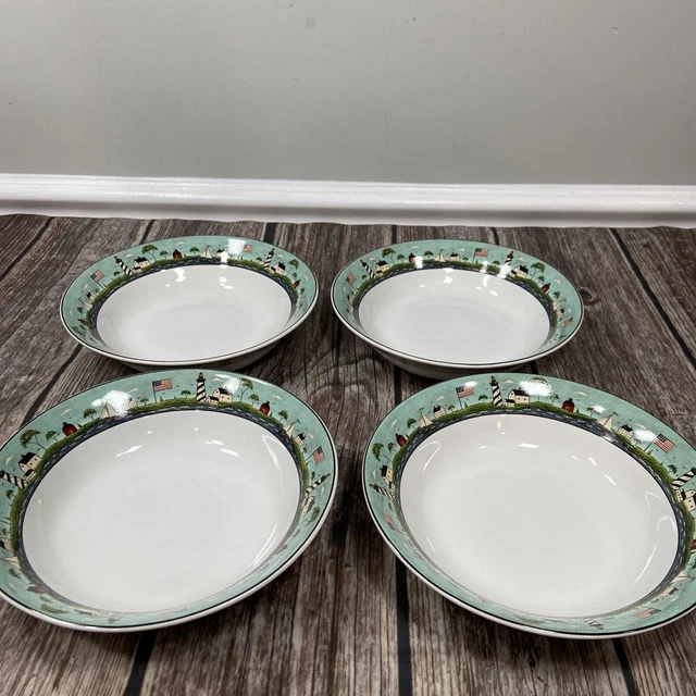 Warren Kimble COASTAL BREEZE Lighthouse Ship Sakura 7.5” Soup Cereal Bowls~4 pc Warren Kimble COASTAL BREEZE Lighthouse Ship Sakura 7.5” Soup Cereal Bowls~4 pc