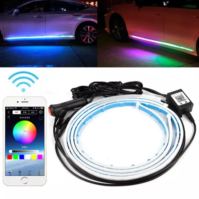 RGB Coche Flexible Puerta LED Tira Lateral Luz Lámpara de Neón Teléfono APLICACIÓN Kit de Control 12V