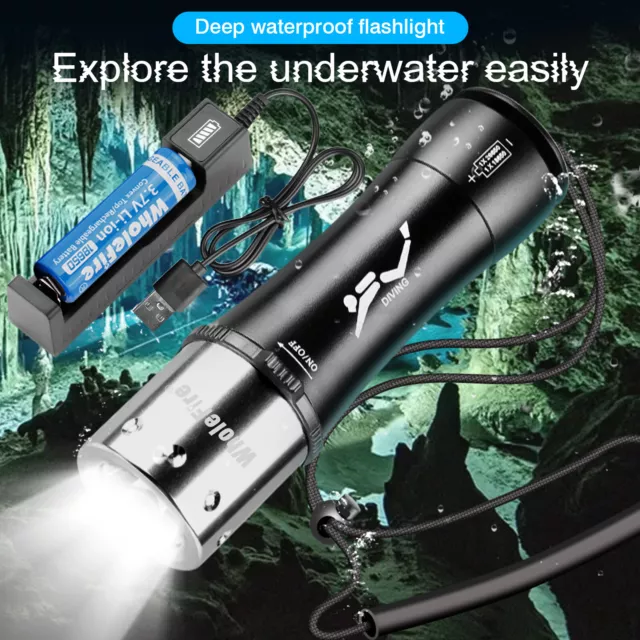 90000lm 60m Underwater Dive Light Scuba LED Torch 3Mode Flashlight Waterproof