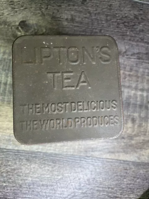 Vtg Antique LIPTON'S TEA Tin Lipton Silver Metal Box w Lid Planter Ceylon Decor
