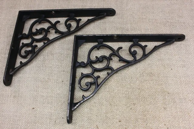2 Old Shelf Supports Brackets 7 X 5 1/2" Rustic Vintage 1880’s cast Iron