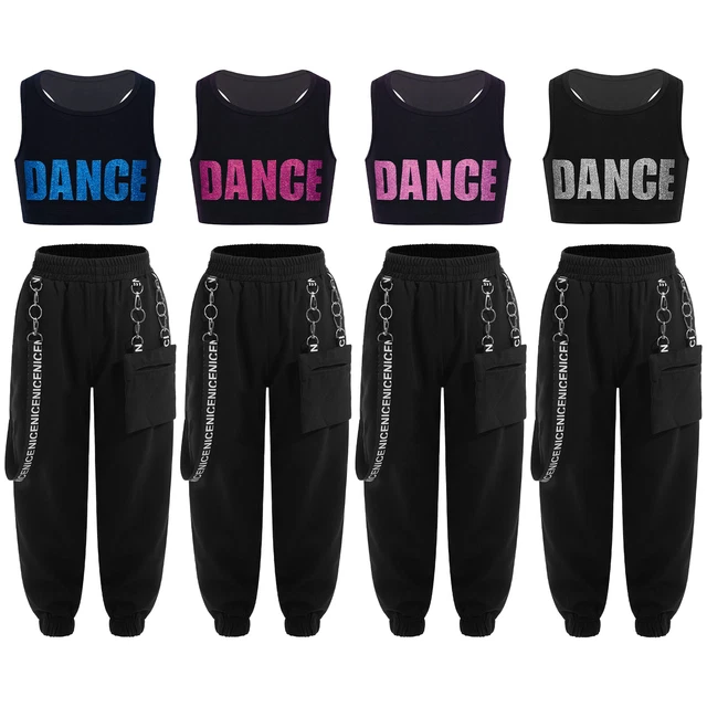 Tute da track per bambine crop top con pantaloni della tuta hip-hop jazz street dancewear