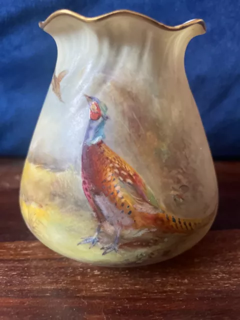 This is STUNNING: Royal Worcester Hand Painted 'Pheasants' Vase - James Stinton