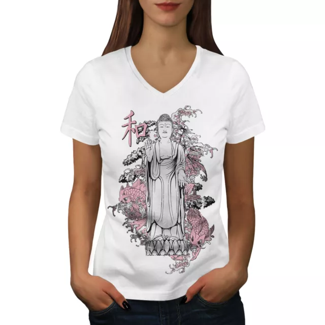 Maglietta Wellcoda Japan Art Dragon da donna scollo a V, grafica tradizionale