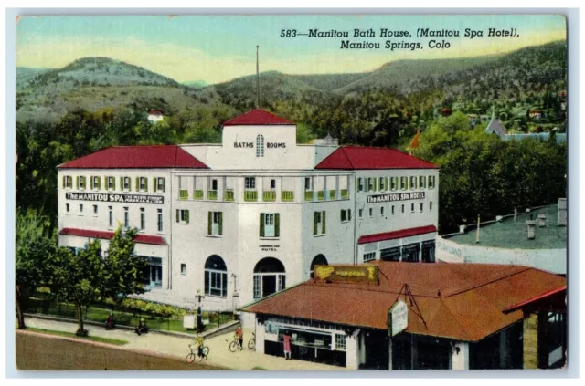 c1940 Manitou Bath House Spa Hotel Manitou Springs Colorado CO Vintage Postcard