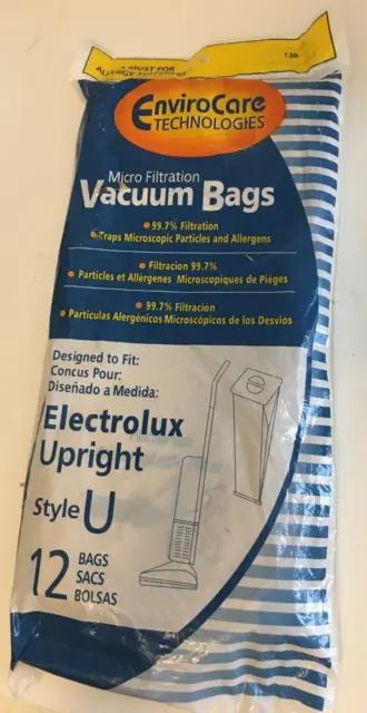 12 Pack Electrolux Upright Style U Vacuum Bags with 99.7% Micro Filtration New