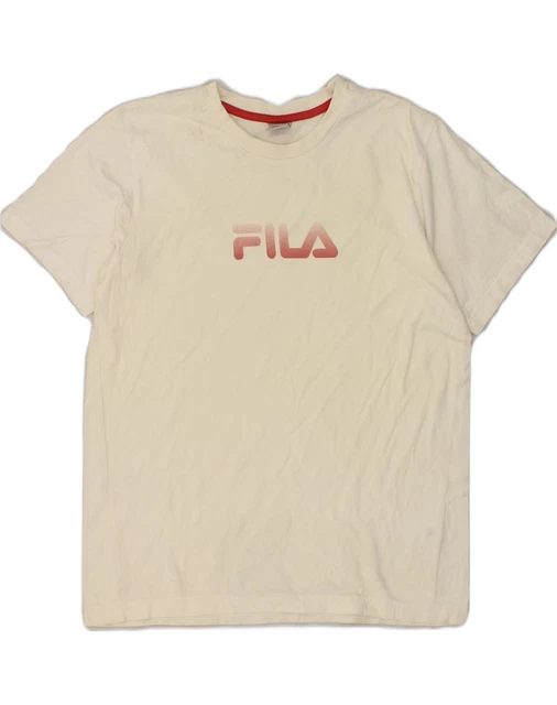 FILA Boys Graphic T-Shirt Top 12-13 Years Large Off White Cotton ZC08