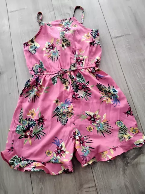 girls playsuit hot pink floral elasticated waist with pockets 9-10yrs BNWT