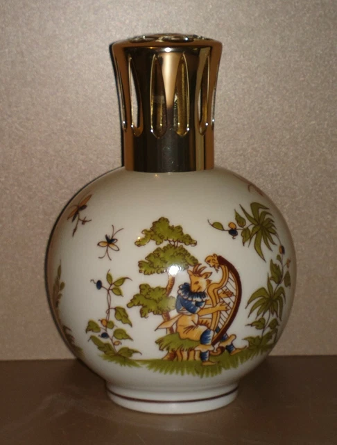 Ancienne Lampe Berger à Catalyse En Porcelaine - Décor Fleurs - Diffuseur De Parfum Vintage