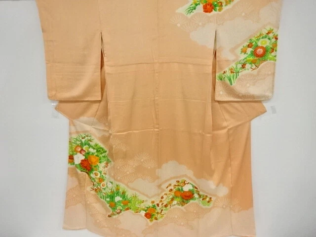 41711# Japanese Kimono / Antique Kimono / Shibori / Embroidery / Peony & Kik