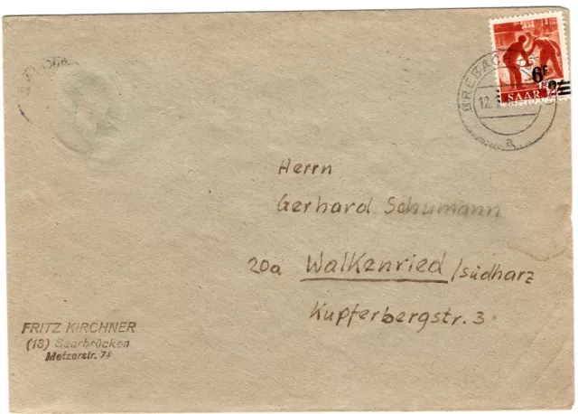 Saarland Mi.Nr. 233 EF Brief Brebach (Saarbrücken) - Walkenried 12.1.1948