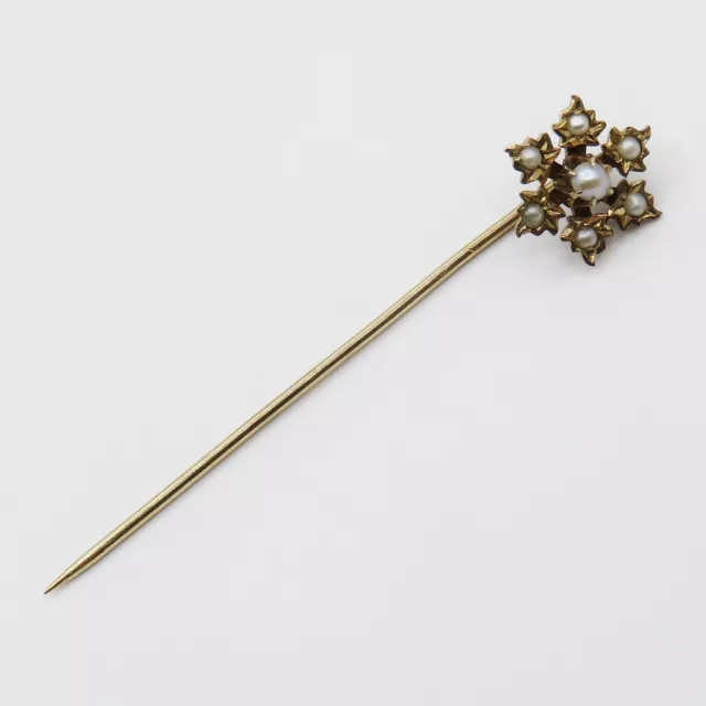 Antique Victorian 10k gold seed pearl stick pin