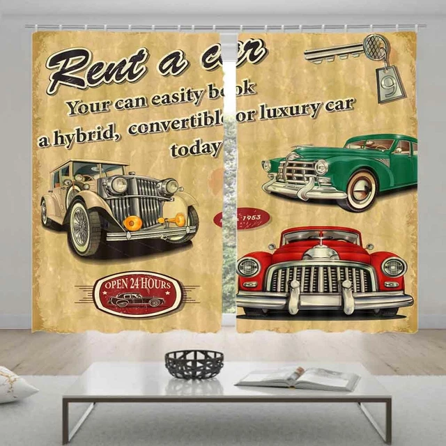 A VARIETY OF Classic Cars 3D Blockout Photo Print Curtain Fabric