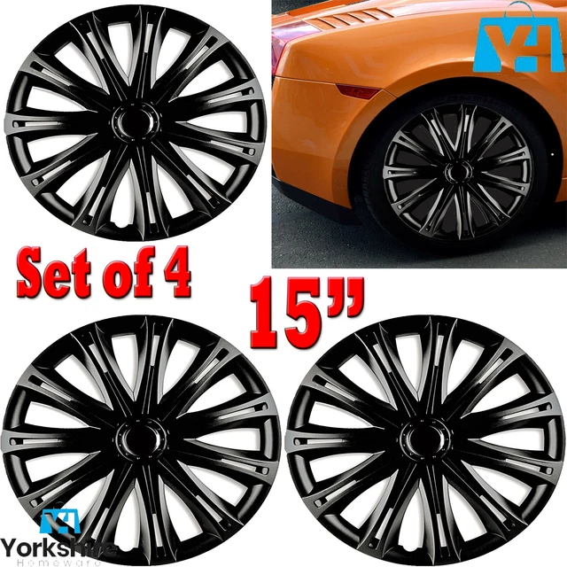 15" Wheel Covers Hub Caps 15 Inch Trims Trim Set Of 4 Plastic Trim Spark Black