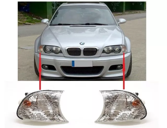 New Bmw 3 E46 Coupe Cabrio 99-01 Front Fender Side Indicator Lamp White Pair Set