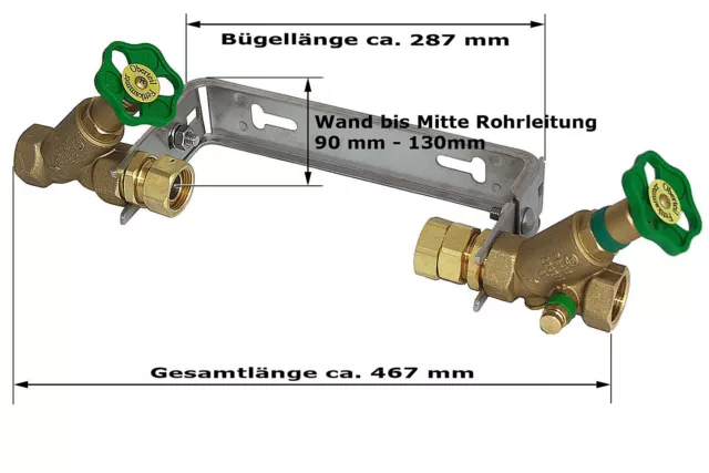 Wasserzählerbügel Anschlussgarnitur 1" x 1" 190 mm für Kaltwasserzähler QN 2,5m³ 2