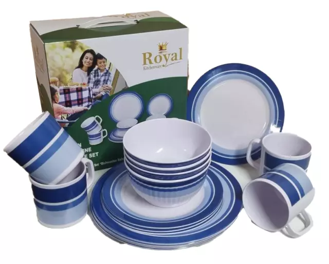 Royal Ocean Melamine 16 Piece Set Dinner Caravan Camping Dinnerware Picnic Parts