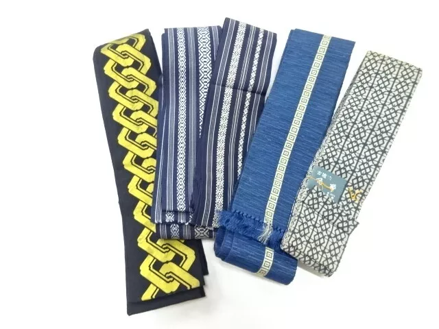 80894# Japanese Kimono / Antique Mens Kaku Obi / Set Of 5