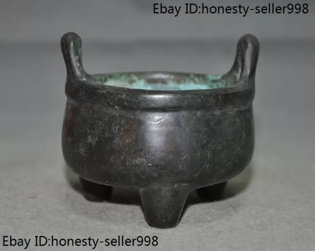 3.2'' Marked Old Chinese Buddhism temple bronze incense burner censer statue