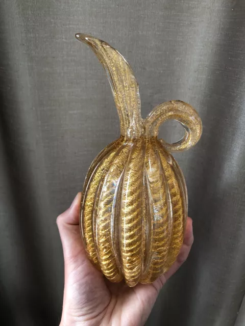 Barovier & Toso Murano glass Cordonado d'Oro gold rope ewer vase 1950s Venetian