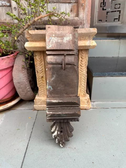 Old  Indian Handcrafted Wooden Flower Design Wall Hanging Antique Hanger Hook 2