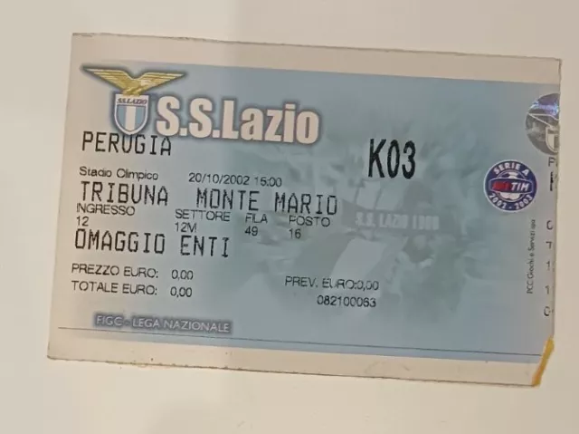 Ticket Biglietto Stadio Calcio Lazio -  Perugia Biglietto Ticket 2002/03