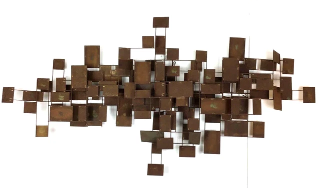 Vintage Mid Century Modern Abstract Brutalist Metal Wall Sculpture Jere style