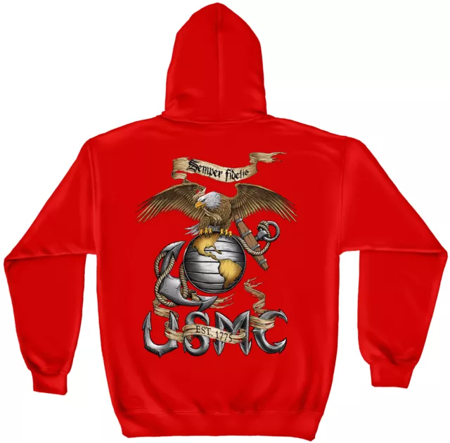 New USMC SEMPER FIDELIS GLOBE AND EAGLE  HOODED HOODIE SWEATSHIRT  MARINES