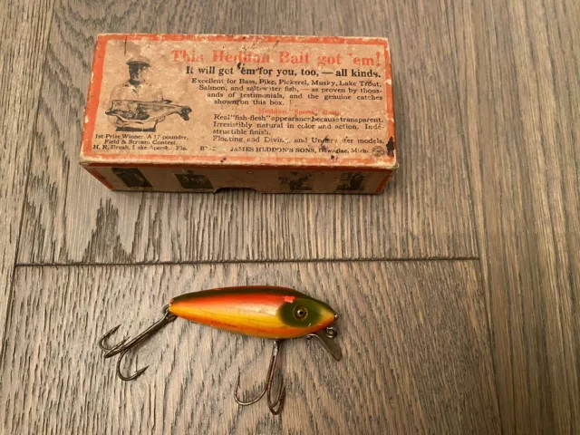 VINTAGE EARLY HEDDON DOWAGIAC RIVER RUNT LURE. WOOD/GLASS EYES Rainbow in  box $199.99 - PicClick