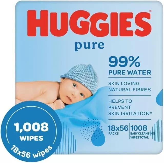 Huggies Pure Baby Wipes 18 Packs 1008 Wipes Total - 99 Percent Pure Water Wip.