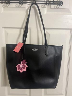 Kate Spade Dana Black Saffiano Tote Flower Dangle WKR00303 NWT $329 