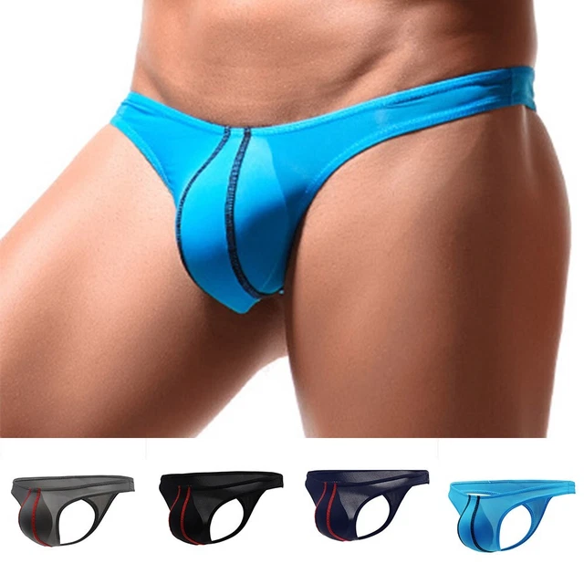 Sous-vêtement Homme Séduisant String Entrejambe Ouvert Aspect Humide PVC Noir - Neuf Avec étiquettes, Tailles S-5XL