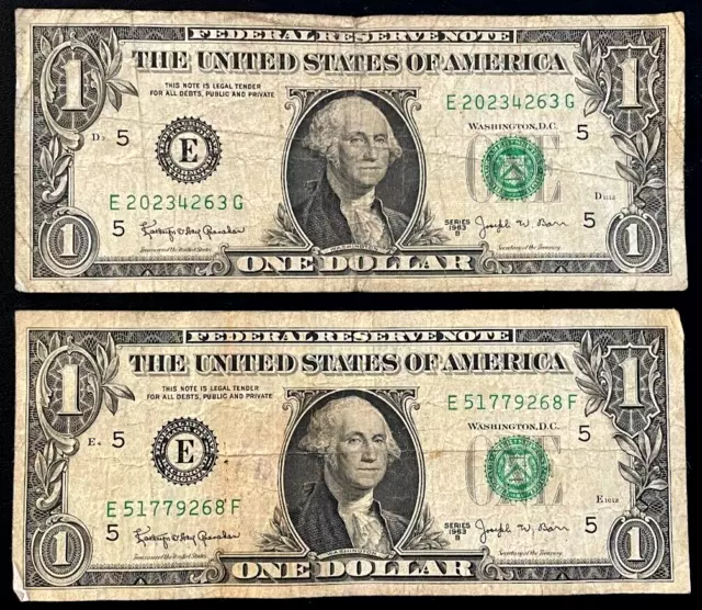 1963 $1 One Dollar Bill BARR NOTE LOT OF 2 1963B Series B EXACT NOTES SHOWN