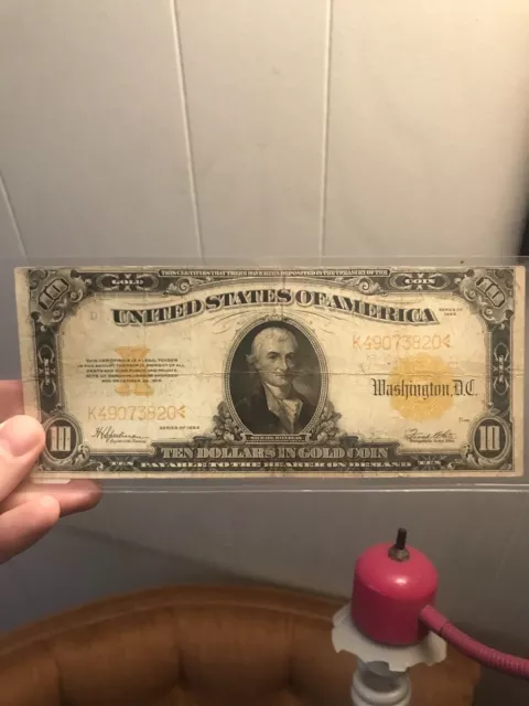 1922 $10 Ten Dollar GOLD CERTIFICATE Bank Note large size *ORIGINAL,NO ISSUES*