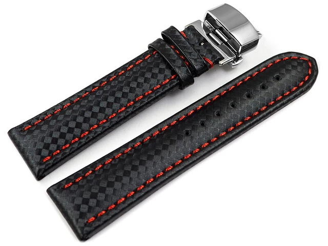 Bracelet De Montre En Carbone Noir Avec Couture Orange - Largeurs 18,20,22,24mm - Neuf Watchband Berlin