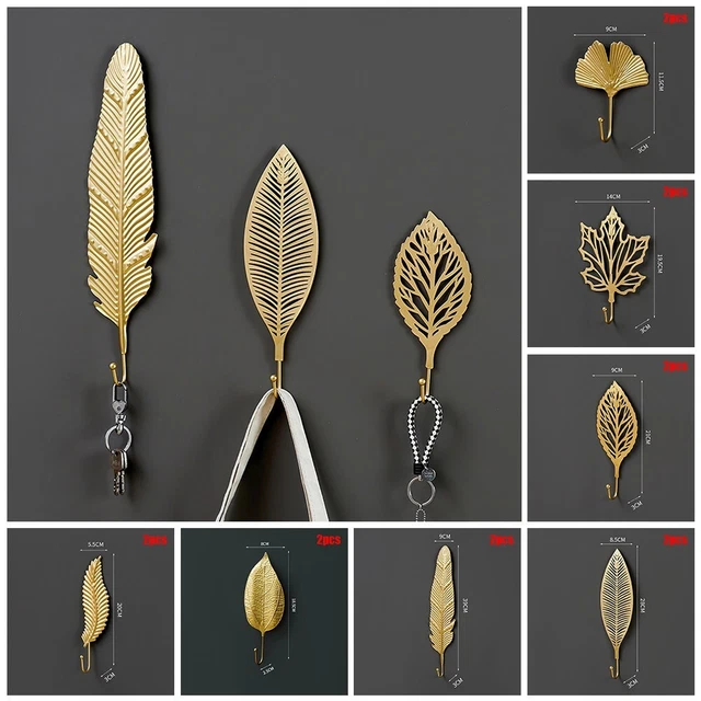 2 Pcs Wall Hook Gold Leaf Hook Cast Iron Wall Hook Rack Coat Hat Key Hook Decor