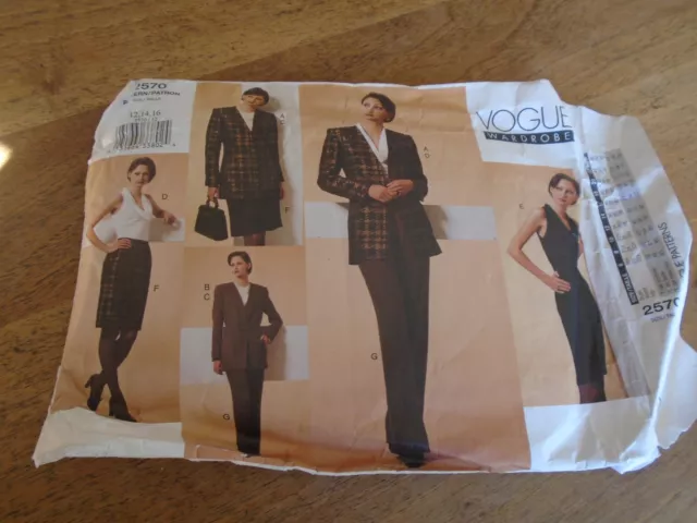2570  Patron Vintage  "Vogue  Robe Veste Jupe Pantalon Taille 40/42/44