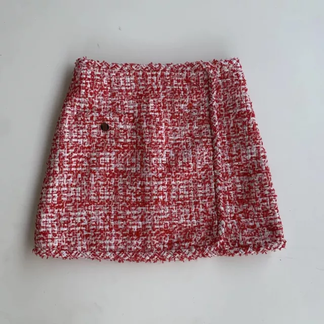 Sandro Paris Women’s 36 Tweed Zip Up Merida Tweed Red Mini Skirt Lined