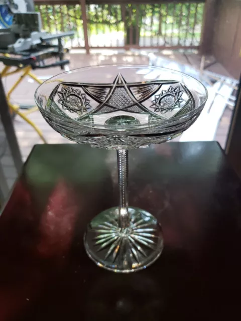 Elegant COMPOTE American brilliant Period Cut glass Crystal Hobstar quality