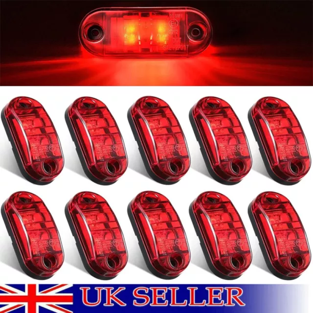 10 Pcs RED 12v 2 Led Side Tail Rear Marker Lamp Lights Truck Lorry Bus E-Marked