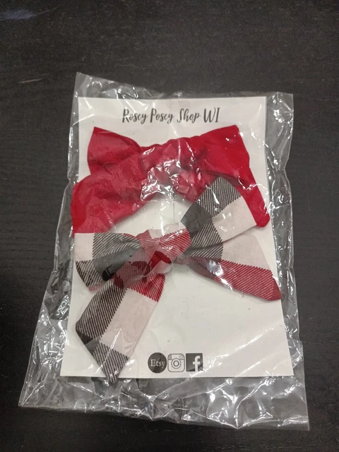 Rosey Posey Etsy Two Red Hair Bows With Metal Clip