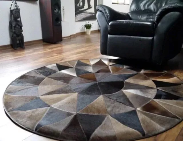 GENUINE COW FUR LEATHER HANDMADE PATCHWORK  CARPET 5x5 PATCHWORK RUG-