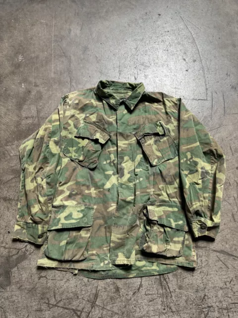 Us Army Vietnam War Jacket Camouflage Poplin Class 2 Slant Pockets