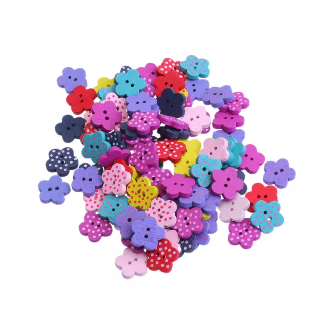 100 Pcs Assorted Buttons Flower Shaped Small Wooden Christmas