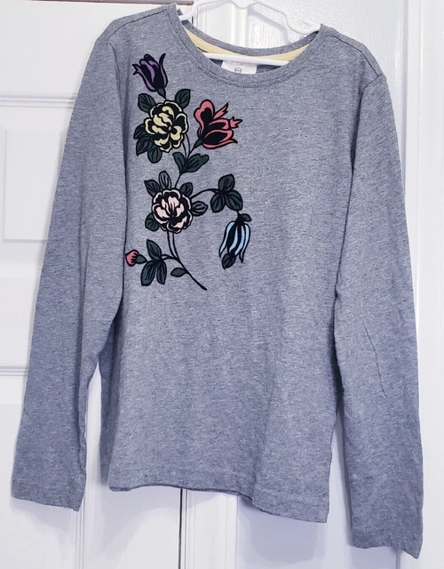 Hanna Andersson Long Sleeve Floral Applique Pullover Top  Size US 10- NWT