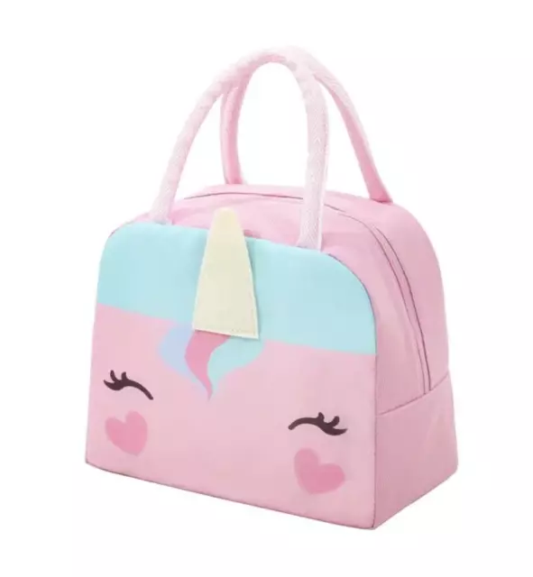 Keeli Kids Girls Pink Unicorn Lunch Box School Lunch Bag with Heart  Sandwich Cutter in Pink Rainbow Unicorns
