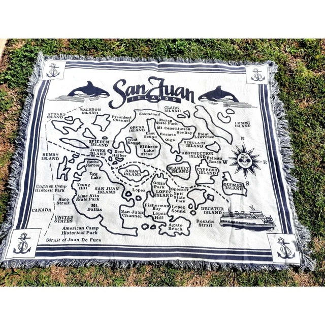 VINTAGE CARNIVAL CRUISE San Juan Islands Route Map Blanket Throw 1980s