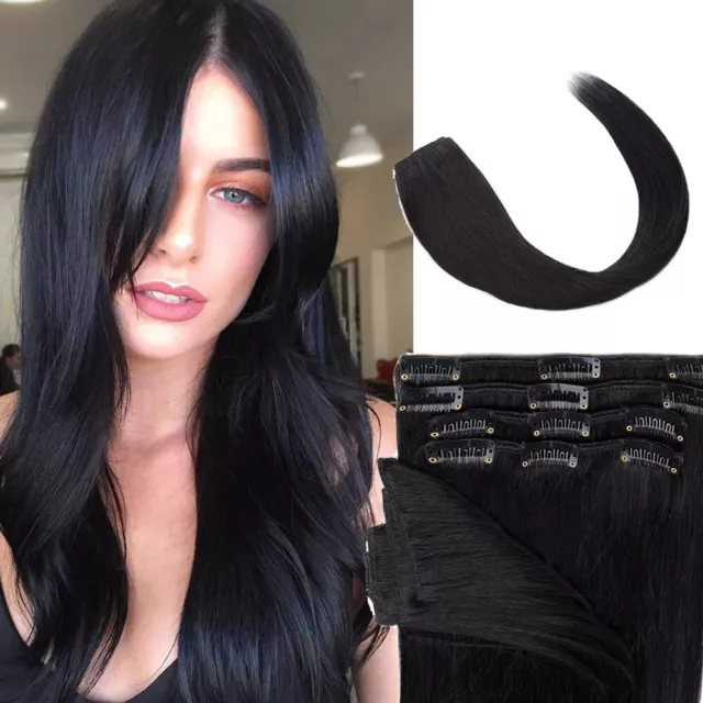 Premium Clip in Human Hair Extensions 100% Real Remy Hair Weft Full Head Caramel