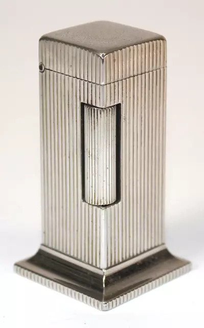 Dunhill Rollalite Standing Table Lighter • Working! • Fluted Silverplate Case 2